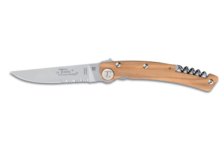 Couteau pliant dent&eacute; Le Thiers Liner Lock Claude Dozorme olivier 12,5cm