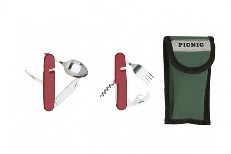 Set de couverts camping Herbertz inox avec &eacute;tui 