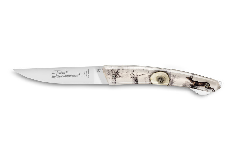 Couteau pliant Le Thiers Verrou Claude Dozorme manche bois de cerf 12cm 