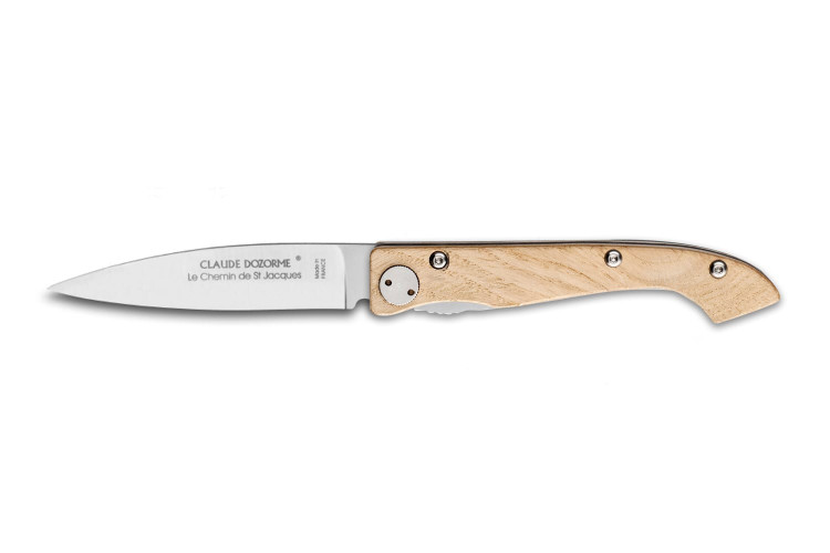 Couteau pliant Compostelle Voie de Tours Claude Dozorme manche ch&ecirc;ne 12,5cm