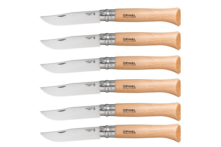 Bo&icirc;te 6 couteaux Opinel n&deg;12 acier inox manche h&ecirc;tre 16cm