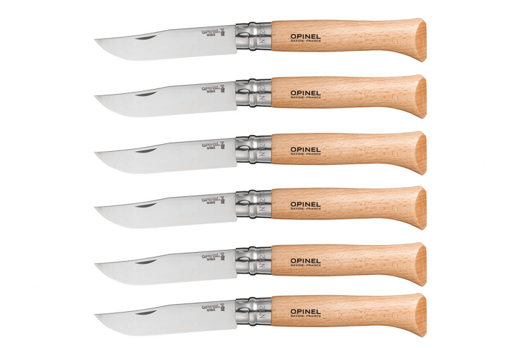 Boîte 6 couteaux Opinel n°12 acier inox manche hêtre 16cm