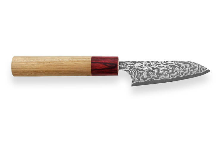 Couteau d'office japonais artisanal Yoshimi Kato 8,5cm VG10 Nickel Damascus cerisier