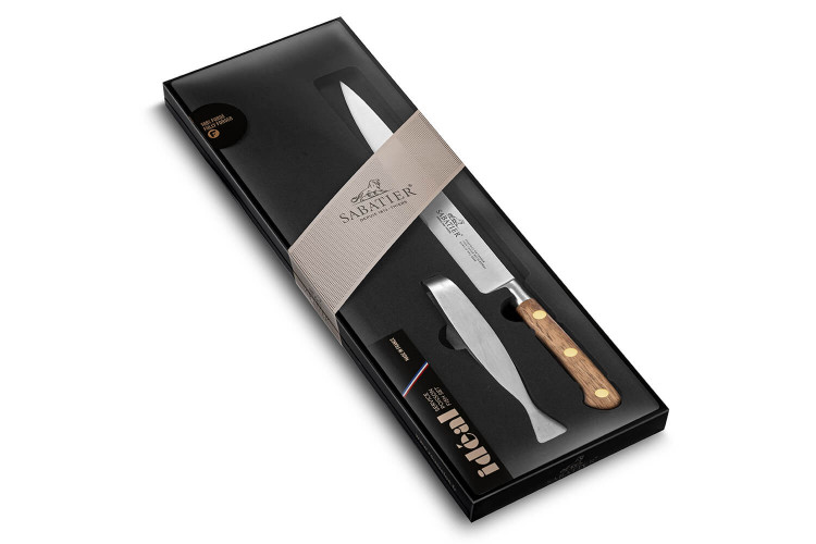Coffret &agrave; poisson Sabatier couteau filet de sole 20 cm + pince manche en noyer