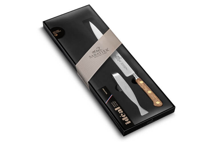Coffret à poisson Sabatier couteau filet de sole 20 cm + pince manche en noyer