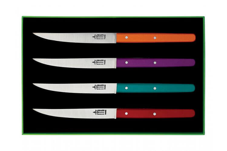 Coffret 4 couteaux de table Laguiole G.DAVID 23cm inox manche hêtre coloré "Néo"