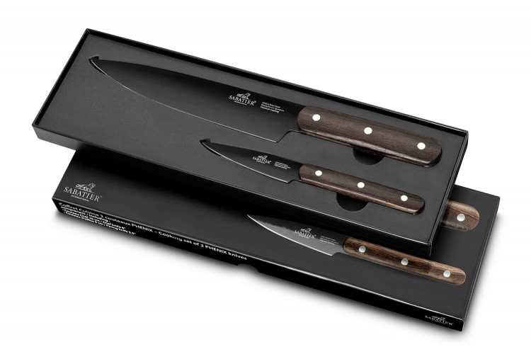 Coffret Sabatier International 2 couteaux Office + Chef lame inox noire
