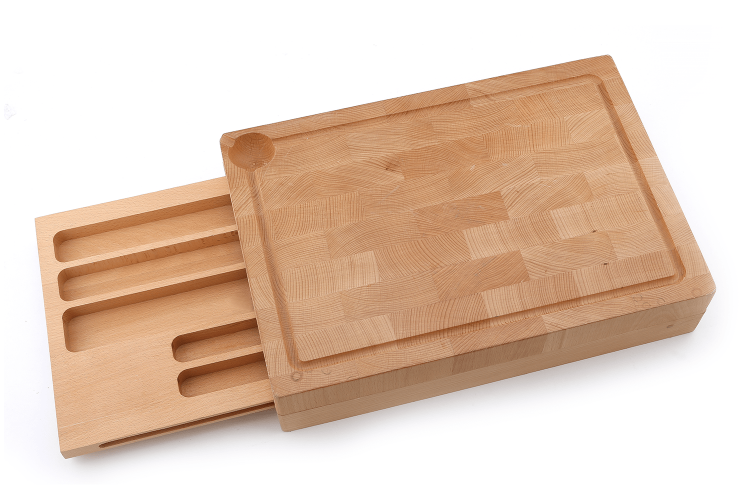 Planche &agrave; d&eacute;couper Sabatier International en h&ecirc;tre + tiroir de rangement coulissant