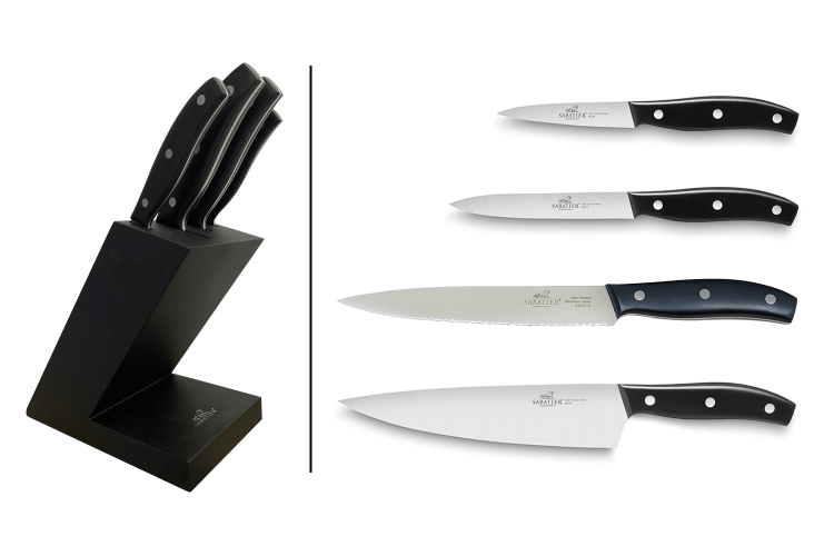 Bloc en bois Sabatier International 4 couteaux inox et ABS noir