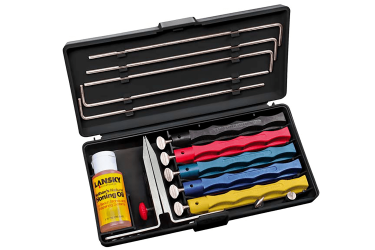 Kit d'aiguisage Lansky 5 pierres + huile + &eacute;trier