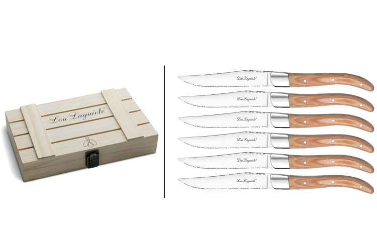 Coffret bois 6 couteaux &agrave; steak Lou Laguiole