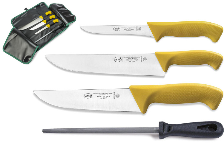 Trousse professionnelle de boucher 3 couteaux + 1 fusil Sanelli Skin