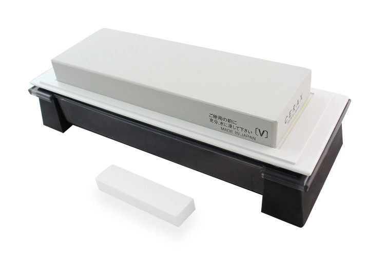 Pierre &agrave; aiguiser japonaise Suehiro Cerax c&eacute;ramique grains 320 sur socle