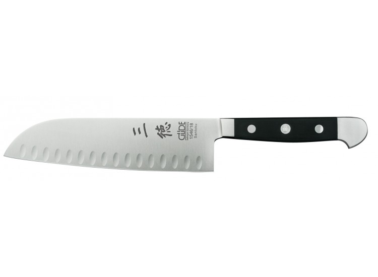 Couteau Santoku alv&eacute;ol&eacute; 18cm forg&eacute; Alpha G&uuml;de