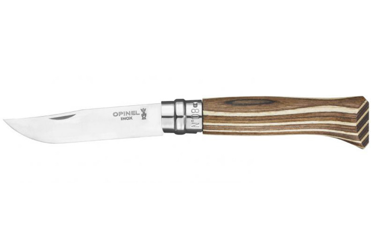 Opinel tradition n&deg;8 lame acier inoxydable 8,5cm virole tournante bouleau lamell&eacute;