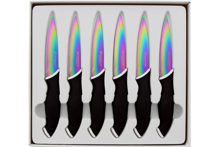 Coffret 6 couteaux steak Pradel Excellence lame 10cm rev&ecirc;tement titane