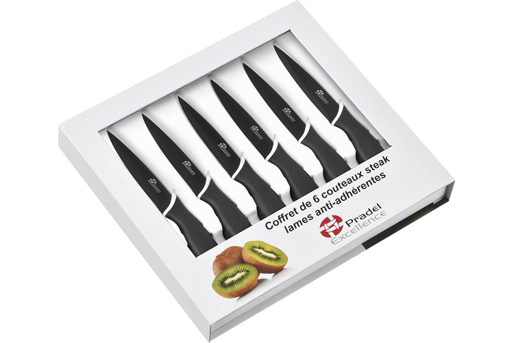 Coffret 6 couteaux steak Pradel Excellence lame noire 10cm rev&ecirc;tement anti-adh&eacute;rent