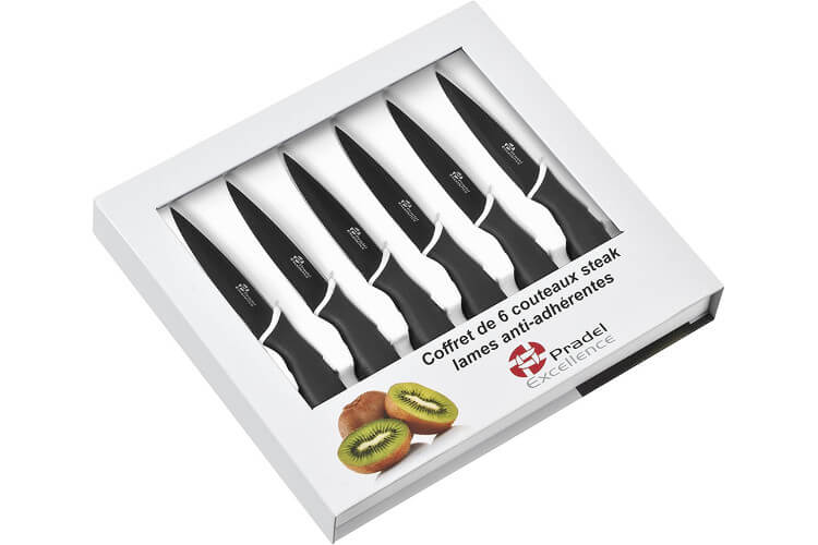 Coffret 6 couteaux steak Pradel Excellence lame noire 10cm revêtement anti-adhérent