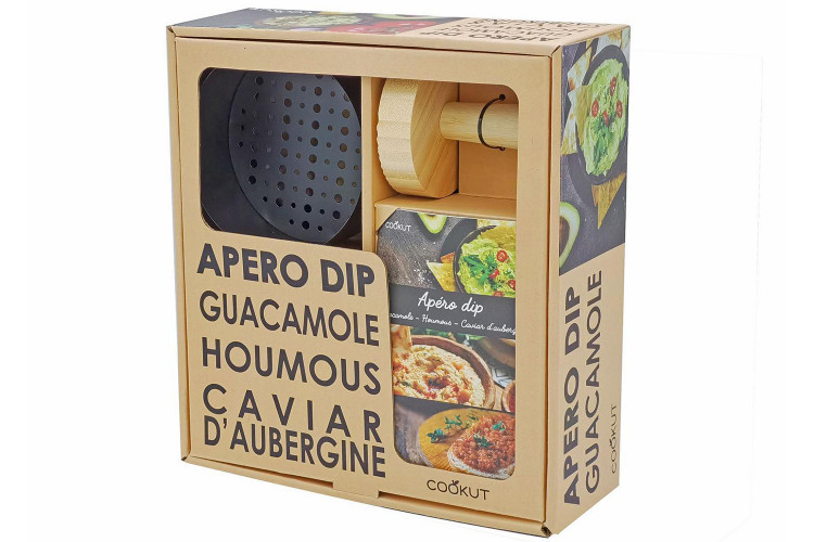 Kit ap&eacute;ro dip Cookut - 1 pilon + 1 grille en m&eacute;tal + 1 bol c&eacute;ramique + 1 livre de recettes