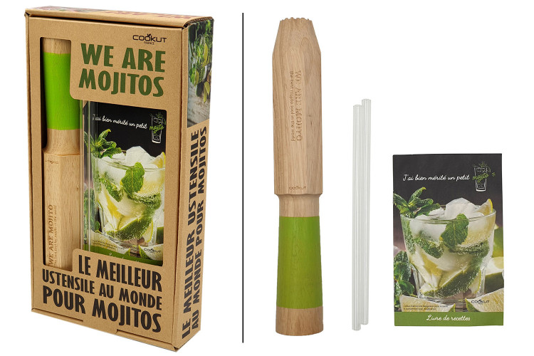 Coffret Cookut sp&eacute;cial mojito 1 pilon + 2 pailles en verre + 1 livre de recettes
