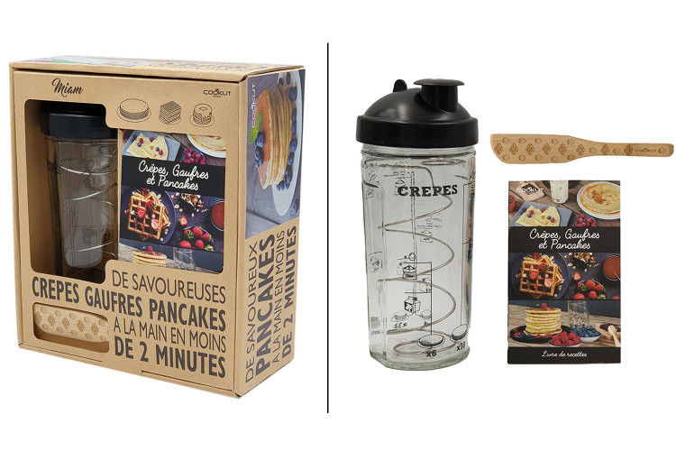 Coffret Cookut Shaker &agrave; cr&ecirc;pes, pancakes et gaufres - 1 shaker + 1 tartineur + 1 livre de recettes