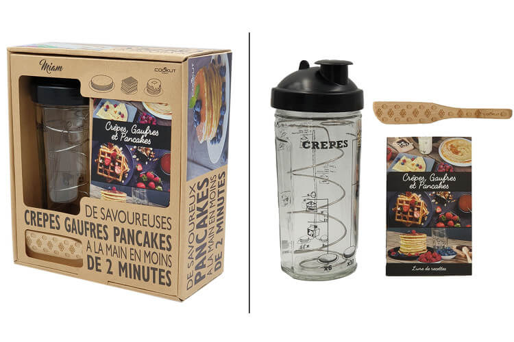Coffret Cookut Shaker à crêpes, pancakes et gaufres - 1 shaker + 1 tartineur + 1 livre de recettes