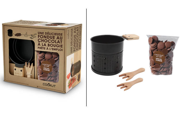 Coffret fondue au chocolat à la bougie pour 2 personnes 3 accessoires + 150g de chocolat