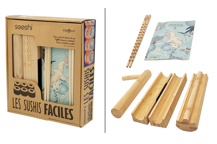 Coffret Sooshi Cookut 1 appareil &agrave; sushi/maki + 2 paires de baguettes + 1 livre de recettes