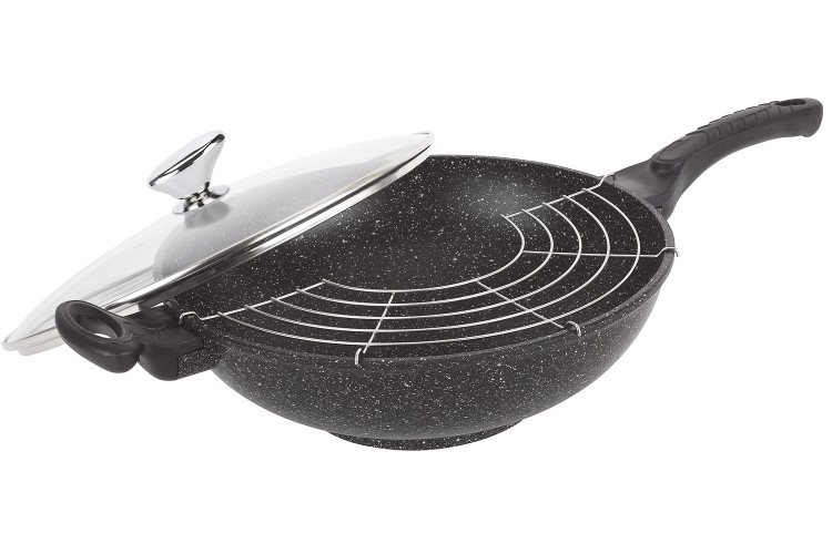 Wok en fonte Pradel Excellence Premium 32cm fa&ccedil;on pierre tous feux/ induction