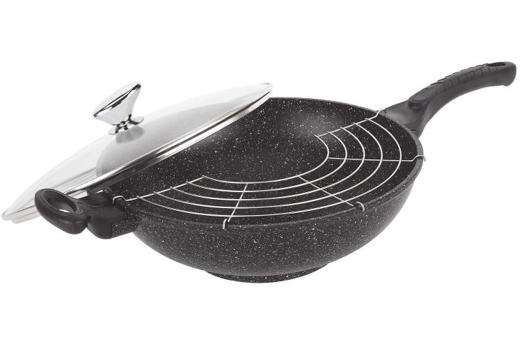 Wok en fonte Pradel Excellence Premium 32cm façon pierre tous feux/ induction