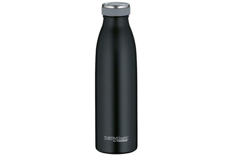 Gourde isotherme Thermos inox noir Thermocaf&eacute; compatible boissons gazeuses sport et randonn&eacute;e