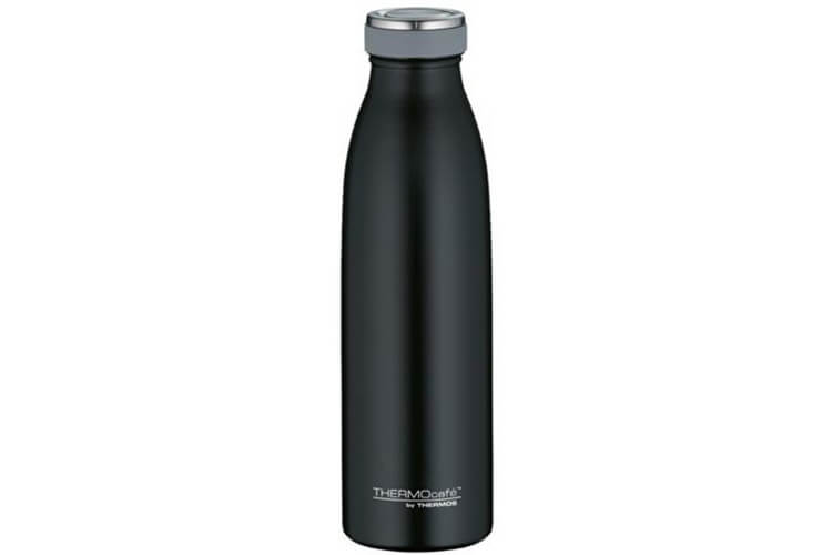 Gourde isotherme Thermos inox noir Thermocafé compatible boissons gazeuses sport et randonnée