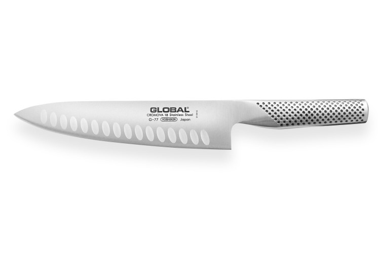 Couteau de chef japonais Global G77 lame alv&eacute;ol&eacute;e 20cm