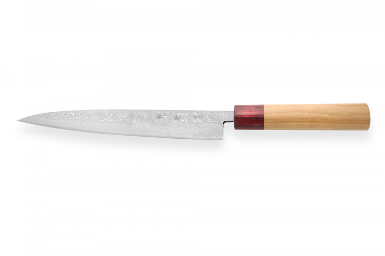 Couteau yanagiba japonais artisanal Kajiwara Suminagashi 33 couches 21cm