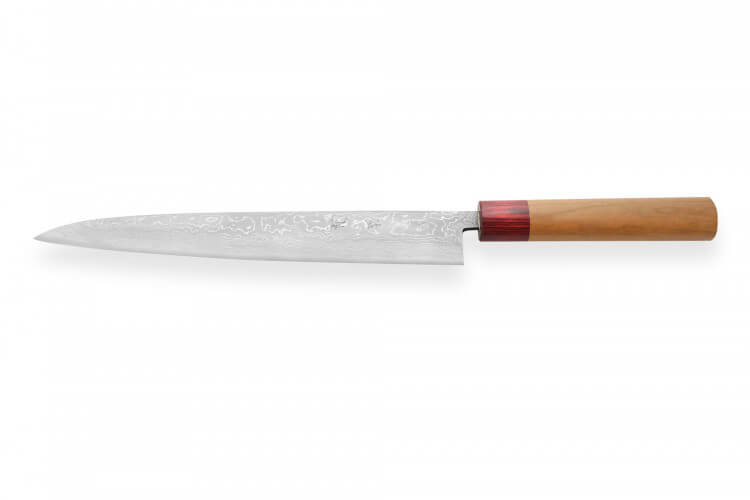 Couteau yanagiba japonais artisanal Kajiwara Suminagashi 33 couches 27cm