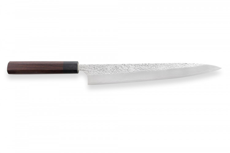 Couteau sujihiki japonais artisanal martel&eacute; Yu Kurosaki Shizuku 27cm acier SG2