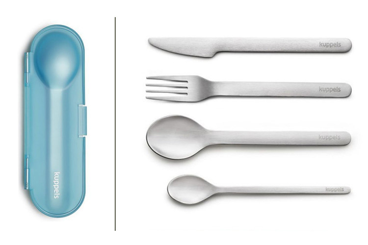 4 couverts nomades inox 18/0 Kuppels Set 2 Go + &eacute;tui de rangement