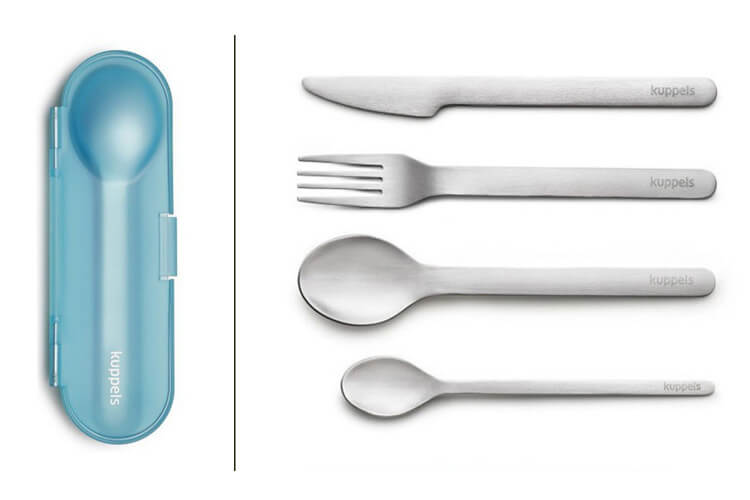 4 couverts nomades inox 18/0 Kuppels Set 2 Go + étui de rangement