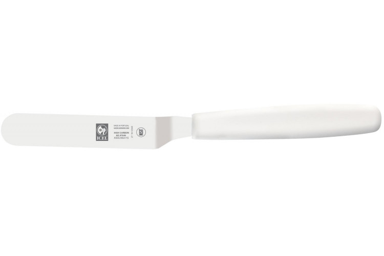 Spatule coud&eacute;e Icel 90mm acier inox manche blanc 