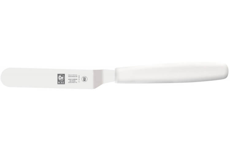 Spatule coudée Icel 90mm acier inox manche blanc