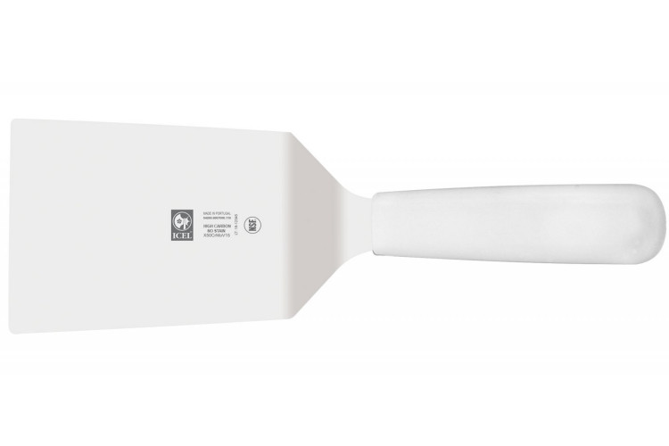 Spatule coud&eacute;e rectangulaire Icel 11cm acier inox manche blanc