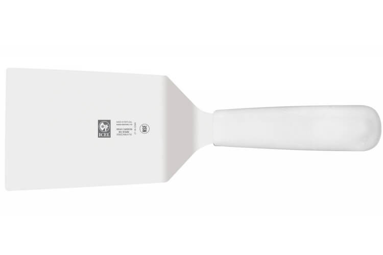 Spatule coudée rectangulaire Icel 11cm acier inox manche blanc