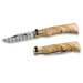 Couteau artisanal Old Bear damas M lame inox 8cm manche olivier avec virole