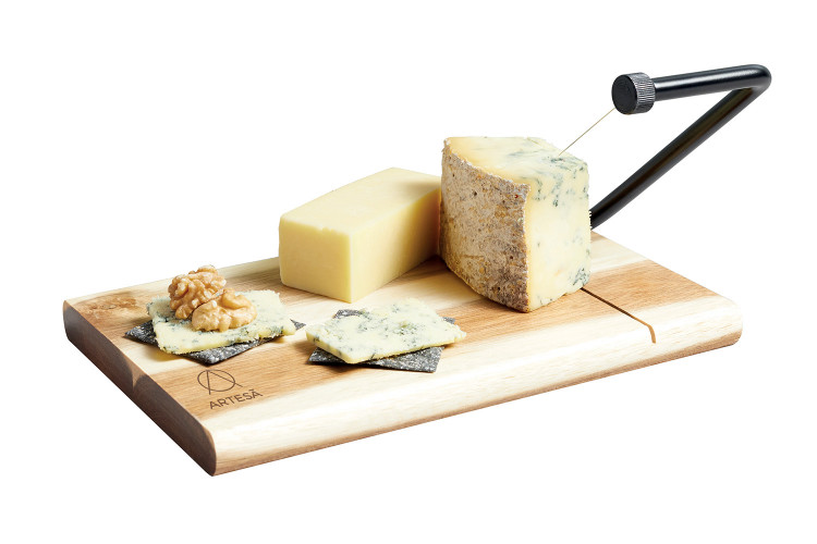Planche &agrave; fromage Artesa avec coupe-fil int&eacute;gr&eacute; en bois d'acacia - 26x18cm