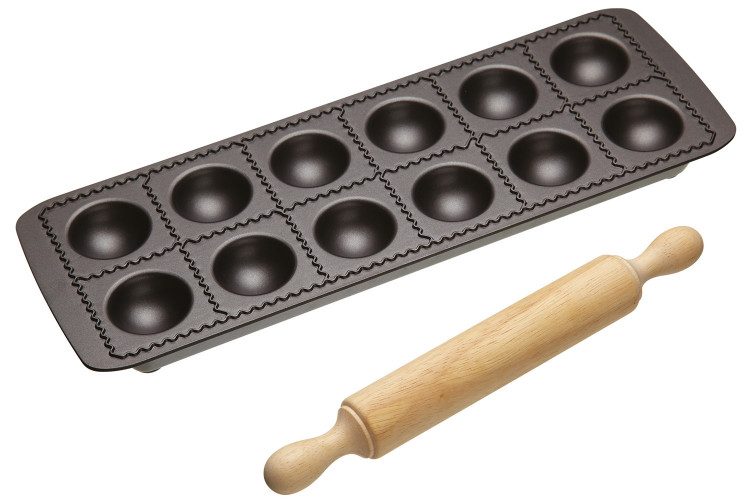 Coffret moule &agrave; raviolis 5x5cm antiadh&eacute;sif + mini rouleau Kitchen Craft