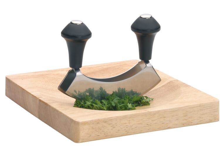 Set hachoir berceuse double lames inox + planche en bois Kitchen Craft