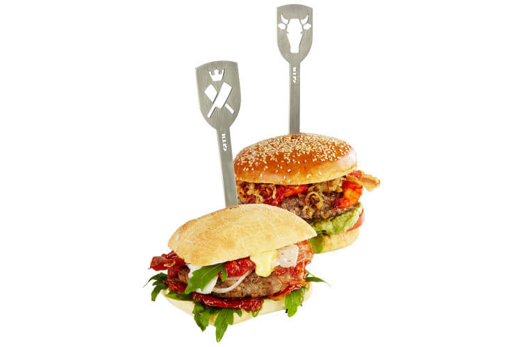 Set de 2 Pics à burgers Gefu Torro motif taureau et motif couperet