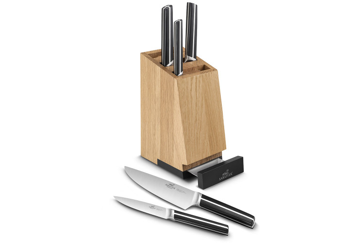 Bloc en ch&ecirc;ne 5 couteaux cuisine Sabatier International avec support tablette int&eacute;gr&eacute;