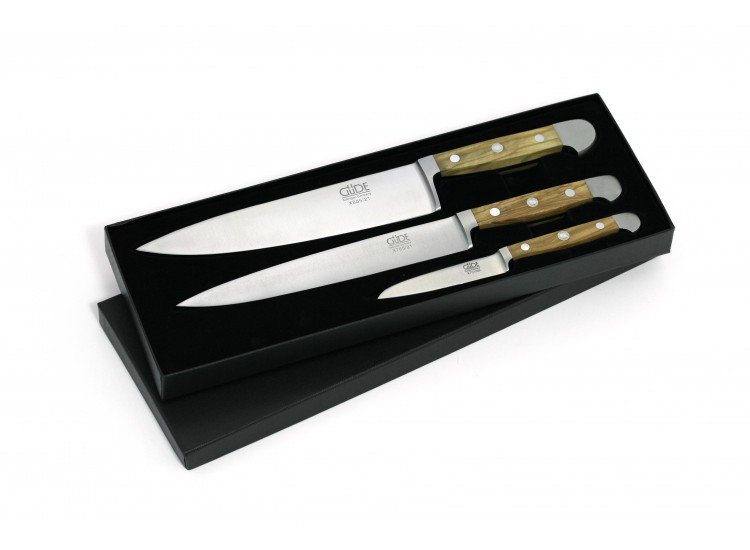 Coffret G&uuml;de 3 couteaux forg&eacute;s Alpha Olive