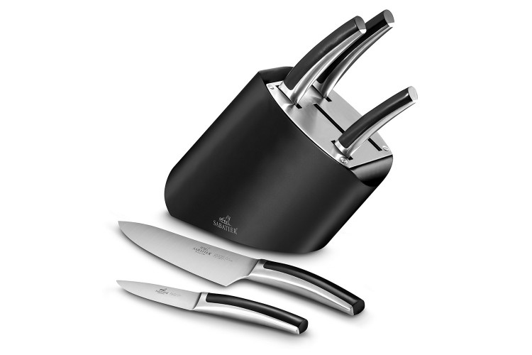 Bloc noir design 5 couteaux cuisine Sabatier International manches bi mati&egrave;res
